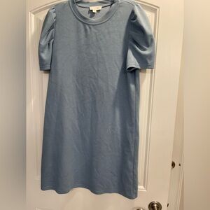 Cynthia Rowley Puff Sleeve blue Shift Dress Size M FLAW see photo